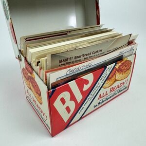 Vintage Bisquick Recipe Box General Mills Red White Blue Retro Kitchen Decor 701